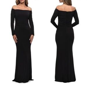 New ▶️ La Femme ◀️ 28054 Off Shoulder Long Sleeve Ruched Jersey Gown 12